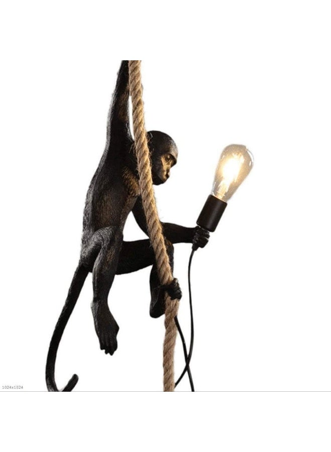 ALMIFTAH Dimmable LED Monkey Chandelier with Resin & Hemp Rope, Creative Modern Hanging Ceiling Light, Portable Pendant Lamp for Living Room, Kids Room, Restaurant – Green/Black - Image 1